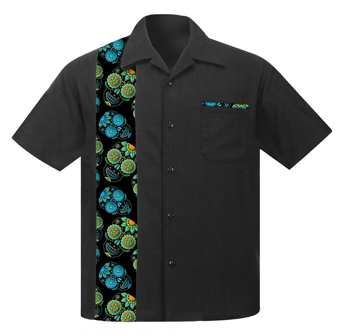 Hawaiian Shirt With Sugar Skulls Blue and Green Retro | Etsy