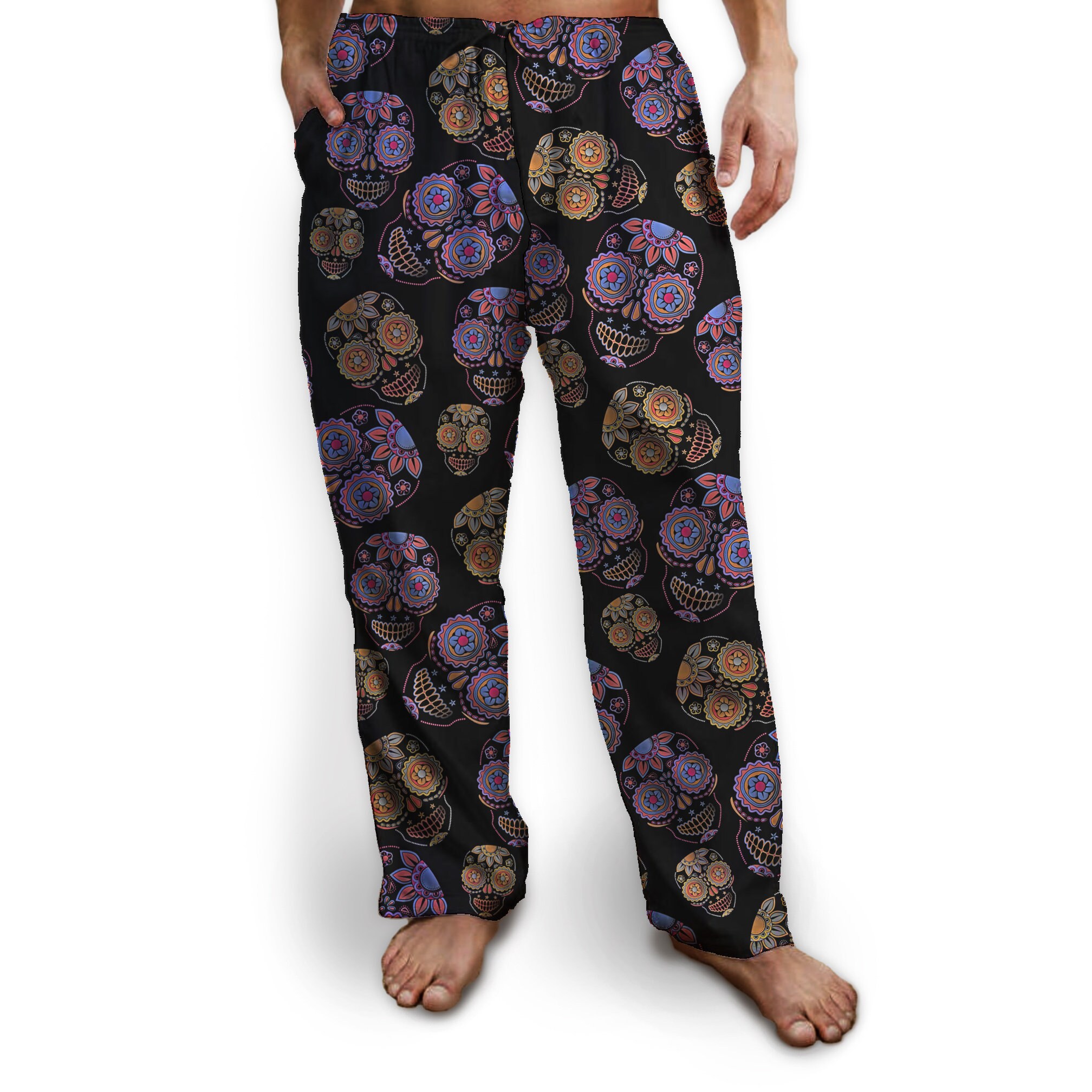 Sugar Skulls & Flowers Mens Pajama Pants Personalized Beige XS Clothing ...