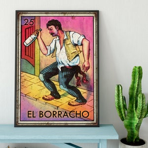 Mexican Loteria Wall Sign El Borracho Wall Hanging Vintage Aluminum Tin Sign