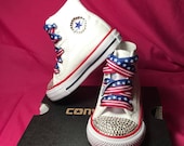 Classic White Authentic Chuck Taylor Hi Top Blinged Out Converse, Toddler Converse, Rhinestone Converse, Toddler Shoes, Children 39 s Converse
