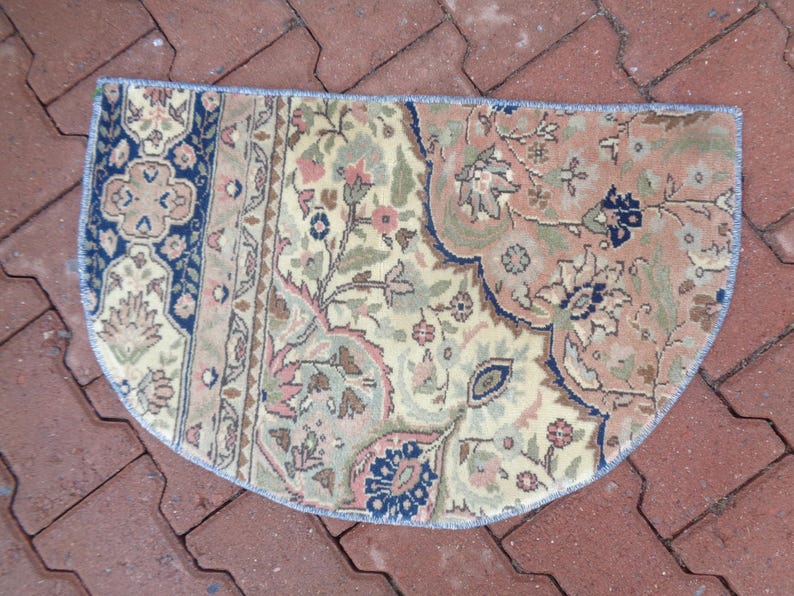 Half Round Runner Rug 2.4x1.5 Navy Vintage Semi-circle Rug for Bathroom, Half Moon Boho ...