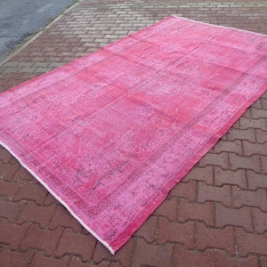 10.2x6.4 Ft Overdyed Pink Vintage Rug, Hand Knotted Turkish Large Carpet, Boho Play Room Rug, Big Veranda Rug, Distressed Rug, Villa Rug 837