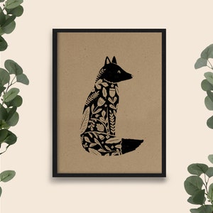 Folk Fox Print on Craft Paper Print