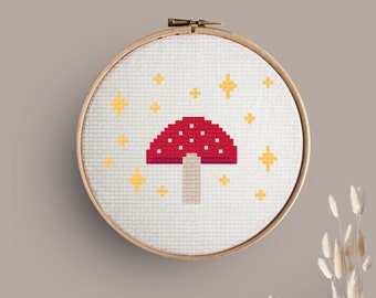 Mini Mushroom and Star Cross Stitch Pattern PDF