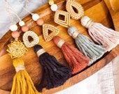Rattan Tassel Car Charm, Wanderlust Car Decor, Rearview Mirror Hanging, Essential Oil Diffuser, Boho Purse Charm