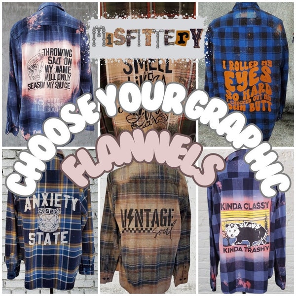 Custom Designed Mystery Flannel Shirt, Sarcastic Funny Shirts, Choose the Graphic, Upcycled Re-Worked Grunge Shirts, Mental Health Shirts