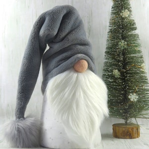 LARGE 14&quot;  Grey White Glitter Gnome Nordic Scandinavian Nisse Tomte Gonk