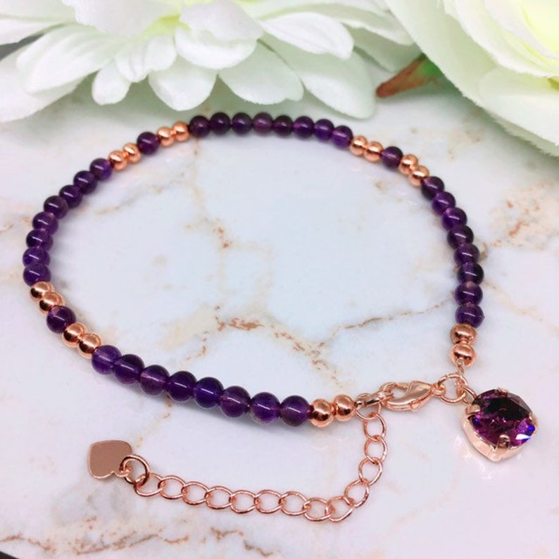 Birthstone Jewelry Personalized Bracelet Purple Stone Amethyst Gemstone Jewellery Amethyst February Birthstone Jewellery For Her