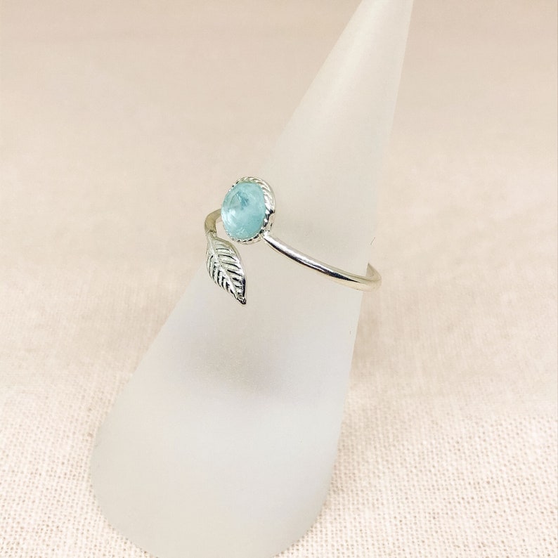 March Birthday Jewellery Aquamarine Stacking Ring Aquamarine Ring Dainty Adjustable Gemstone Ring Sterling Silver Adjustable Thumb Ring