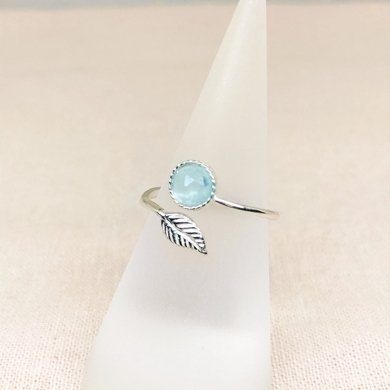 March Birthday Jewellery Aquamarine Stacking Ring Aquamarine Ring Dainty Adjustable Gemstone Ring Sterling Silver Adjustable Thumb Ring