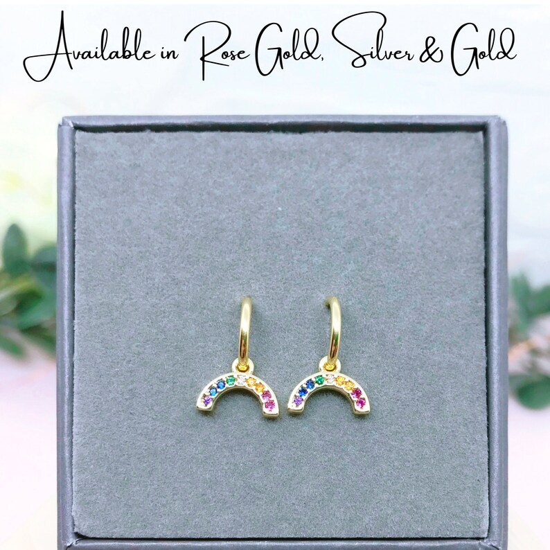 Sterling Silver Earrings Colourful Earrings Minimalist Earrings Unique Small Earrings Minimalist Hoop Earrings Rainbow Crystal Earrings
