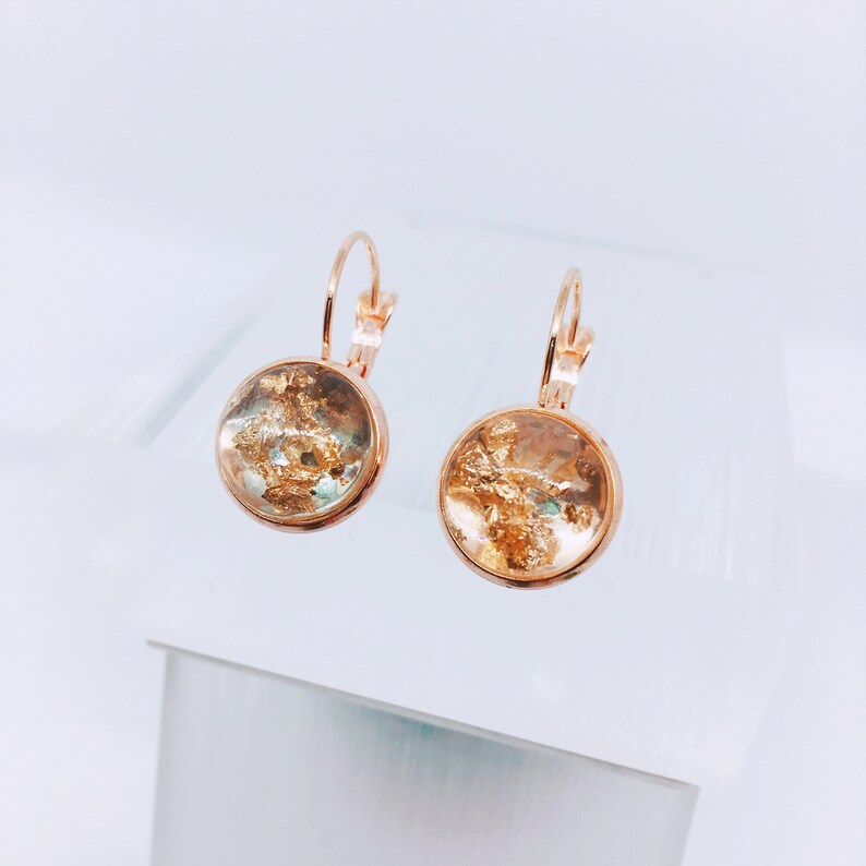 Gold Fleck Earrings Rose Gold Jewelry Metallic Earrings Birthday Lever Back Resin Jewelry Rose Gold For Her