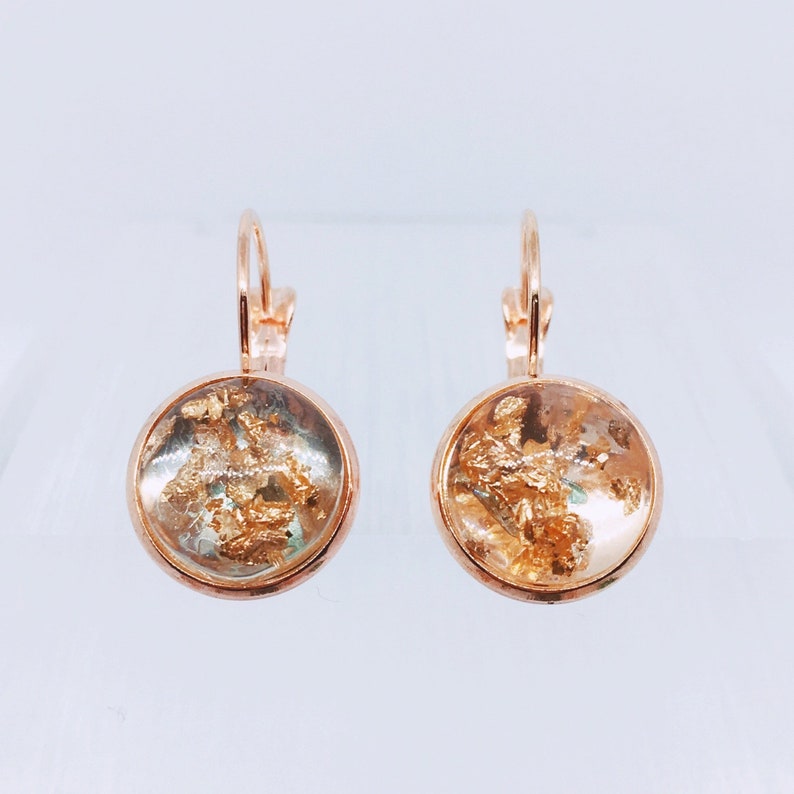 Gold Fleck Earrings Rose Gold Jewelry Metallic Earrings Birthday Lever Back Resin Jewelry Rose Gold For Her