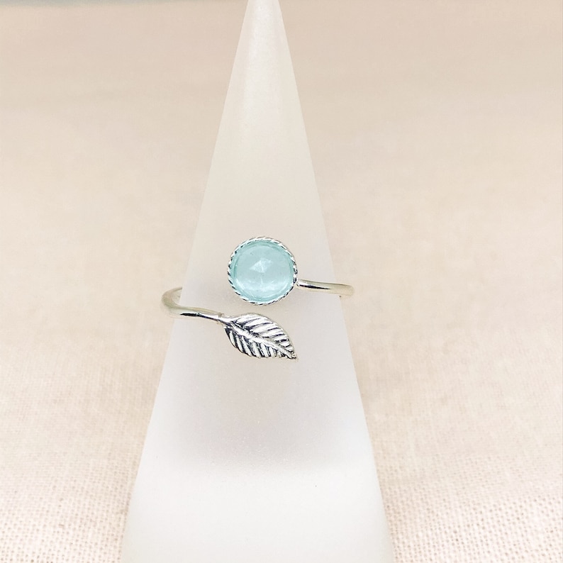 March Birthday Jewellery Aquamarine Stacking Ring Aquamarine Ring Dainty Adjustable Gemstone Ring Sterling Silver Adjustable Thumb Ring