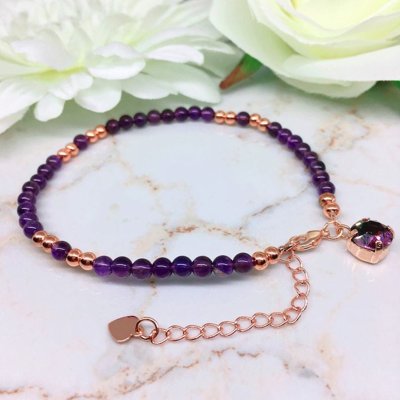 Birthstone Jewelry Personalized Bracelet Purple Stone Amethyst Gemstone Jewellery Amethyst February Birthstone Jewellery For Her