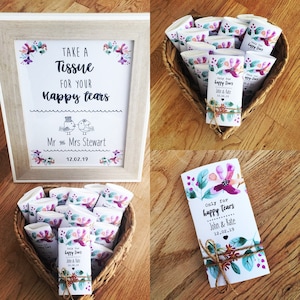 BUNDLE OF 50 Floral happy tears wedding tissues! Happy tears tissues! Wedding favours!