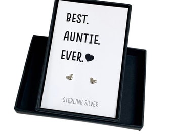Gift for Auntie | Sterling silver heart stud earrings | Auntie earrings | Silver Auntie earrings | Silver heart studs | Auntie gift