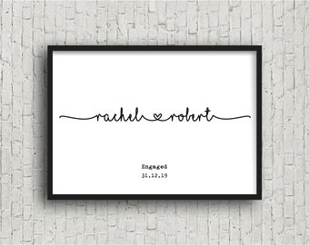 Engagement gift | Personalised engagement print | First names engagement print | Unique engagement gift | gift for engagement