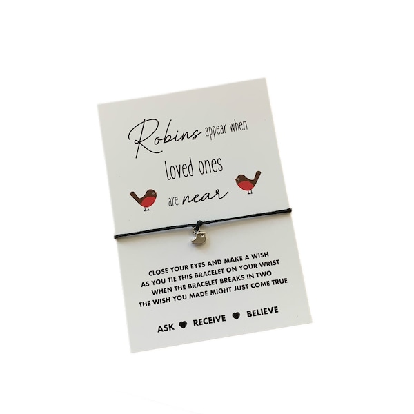 Robin bracelet | Bereavement gift | Robin wish string | Sympathy gift | Robins appear when loved ones are near gift | Buy 5 get 1 free