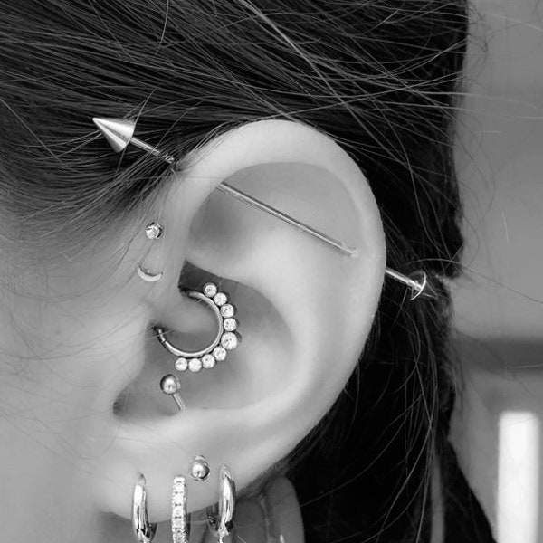 Industrial barbell piercing | Stainless steel Barbell with ball and spike end | Industrial piercing | Scaffold bar | Cartiladge earring