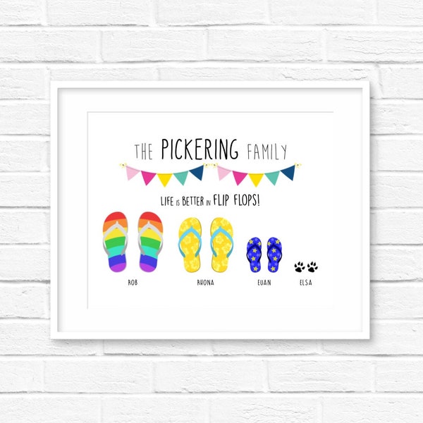 Flip flop gift | Family Flip Flop Print | Personalised Family Print | Emigration gift | Housewarming gift
