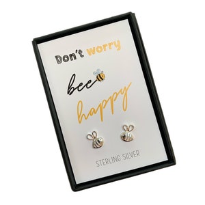 925 Sterling silver bee stud earrings | Don't worry bee happy gift | Silver Bee studs | Don't worry bee happy earrings | Bee earrings