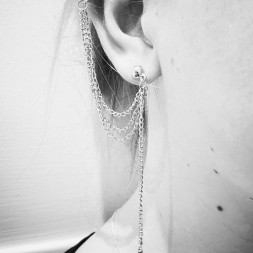 Silver Cross Earring With Ear Cuff and Chain Etsy UK