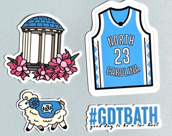 University of North Carolina Chapel Hill Old Well, Ramses, 23 Jersey, GDTBATH Sticker Set | UNC College Graduation Gift | Hydroflask Laptop