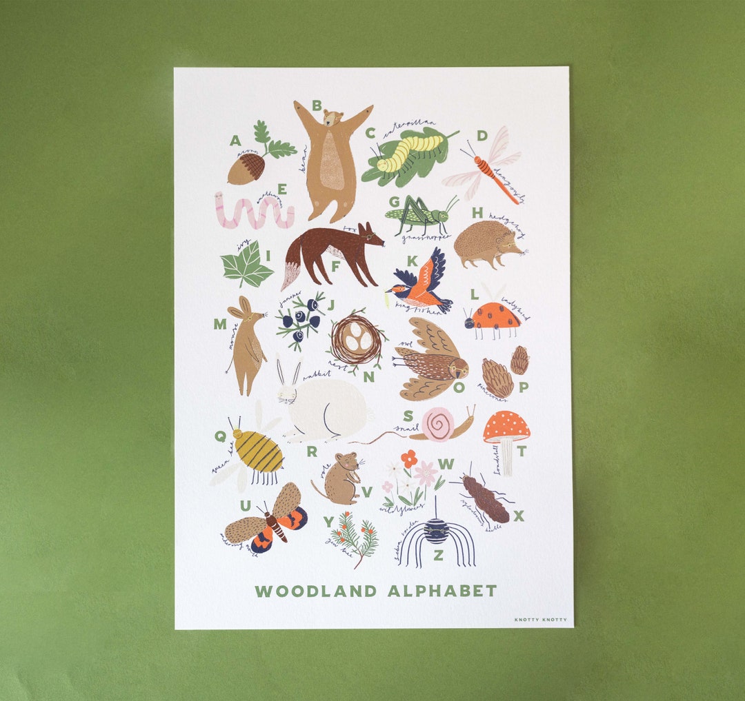 Woodland Alphabet Art Print: Nursery Decor, Forest Animals - Etsy