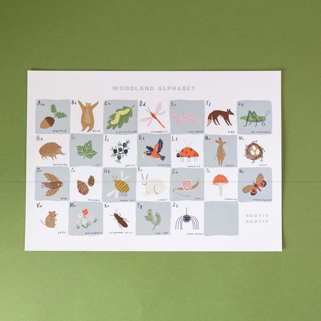 Woodland Alphabet Checkerboard Art Print | Nursery Print | Kid's or ...