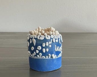 Handmade Blue and White Decorative Ceramic Match Holder with 40 White Matches