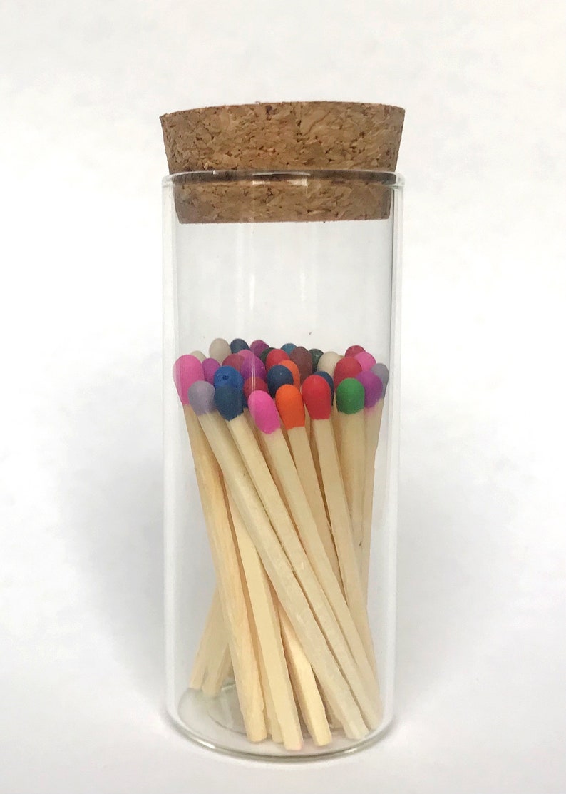 Colored Tipped Safety Matches in Glass Bottle With Cork Top Etsy