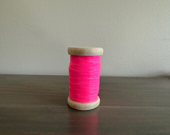10 yards Hot Pink Organza Ribbon on wooden spool / 1/4'' / Finished Edges