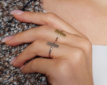 Gold Bar Ring, Line Ring, Minimal Bar Ring, Solid Gold Dainty Stacking Ring, Modern Thin Bar Ring, 9K 14K 18K Yellow Gold Skinny Ring