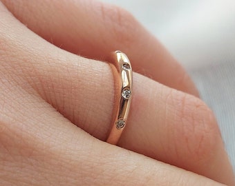 Diamond Dome ring, 5 stone Dainty Dome ring, 9K 14K 18K Gold Stacking Ring, Hollow Gold Dome ring, Rose Gold Bubble Ring, Birthday gift