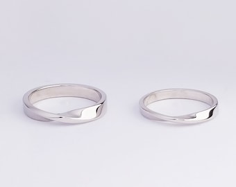 Trouwringset, Mobius-paarset, 3,5 mm-2,6 mm breedtebanden, 9K 18 14K massief gouden ringen, bijpassende trouwringen, Mobius Twist Ring Set