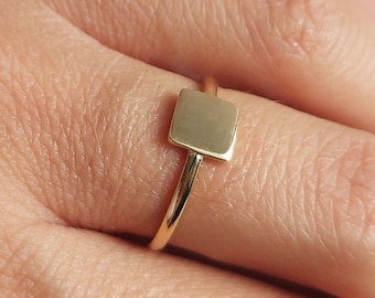 Dünner quadratischer Ring, einfacher Goldring, 9K 14K 18K Minimalistischer schlichter Ring, geometrischer Ring, zierlicher Goldring, alltäglicher Fingerring, Sommerschmuck