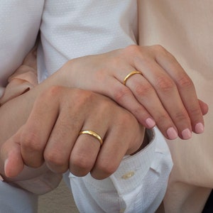 Juego de anillos de boda clásicos, 2,5 mm y 3,5 mm de ancho, alianza de boda de oro macizo, oro de 9 quilates, 14 quilates, 18 quilates, diseño de cúpula redondeada simple, juego grabable