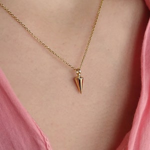 9K/14K Spike Pendant, Cone Charms, Solid Gold Spike Cones, Dainty Gold Triangle Charm, Tiny Spike, Minimalist Jewelry No.2