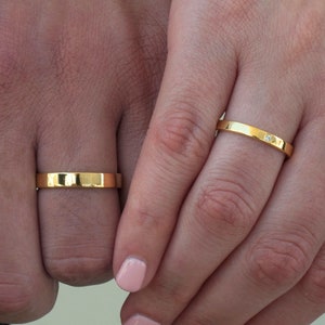Couple Ring His and Hers Wedding Band, Plain Yellow Gold Band, His and Hers Wedding Bands Set 2.5mm & 3.5mm, Diamond ring, Wedding band set