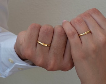 Anillos de boda clásicos lisos de oro de 9K, 14K y 18K, alianzas de boda de oro macizo de 2,5 mm y 3,5 mm, conjunto de oro con diseño de cúpula redondeada, anillo de bodas clásico No.2