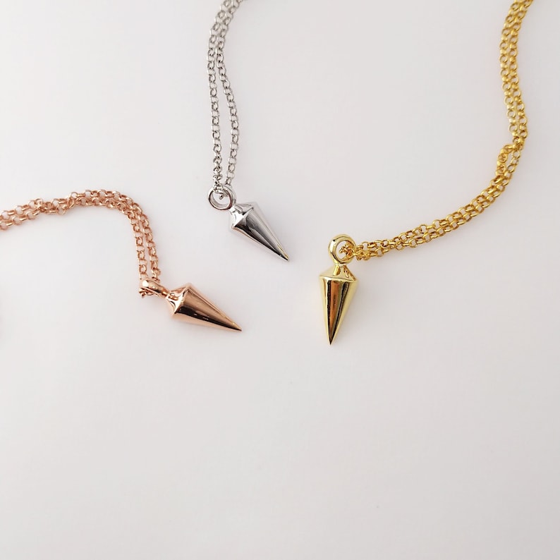 three color solid gold spike pendant with chain