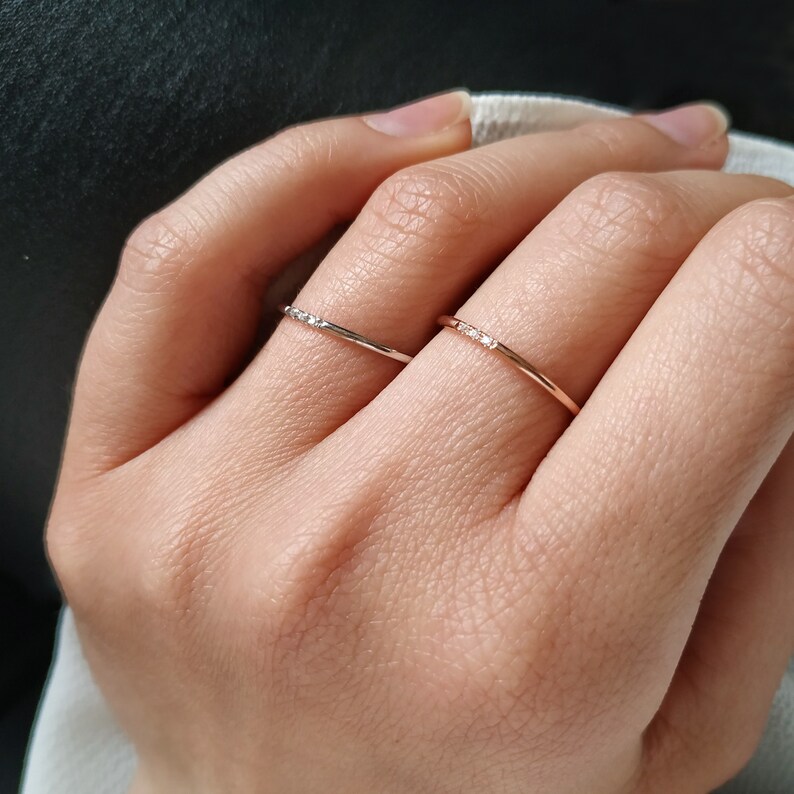 Ultra Thin Rose Gold Ring Skinny Ring Delicate Diamond Band Etsy