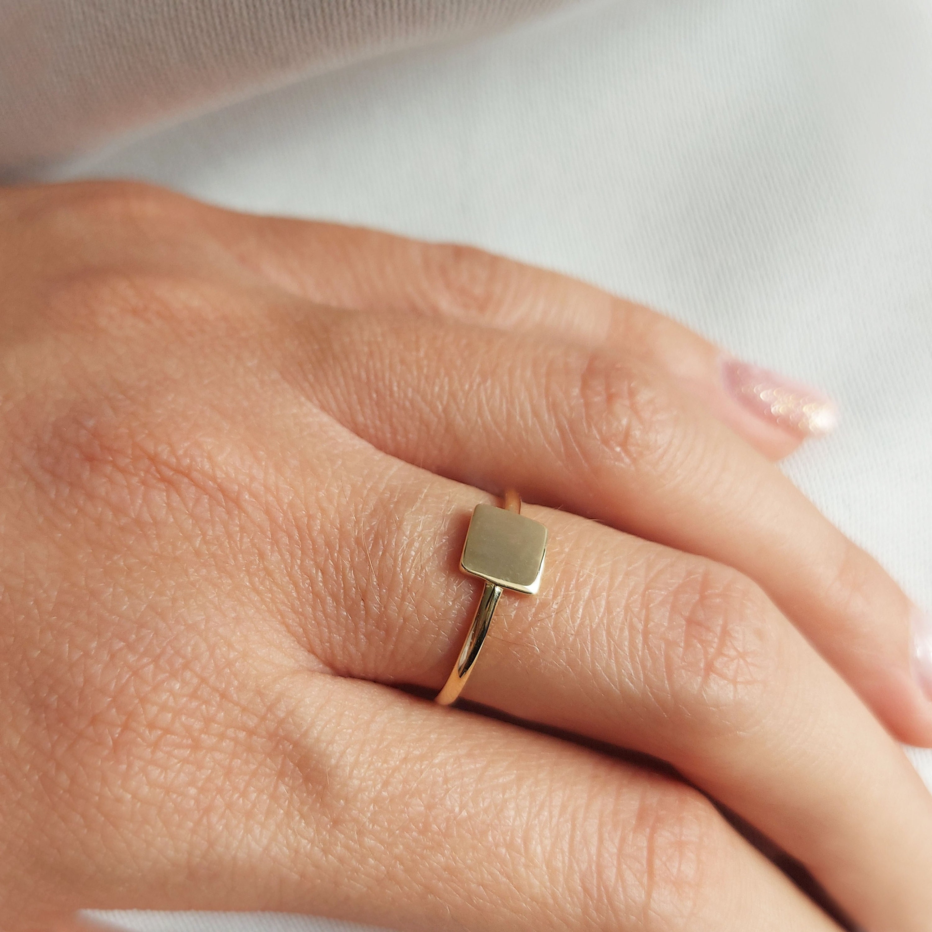 Buy Thin Square Ring, Simple Gold Ring, 9K 14K 18K Minimalist