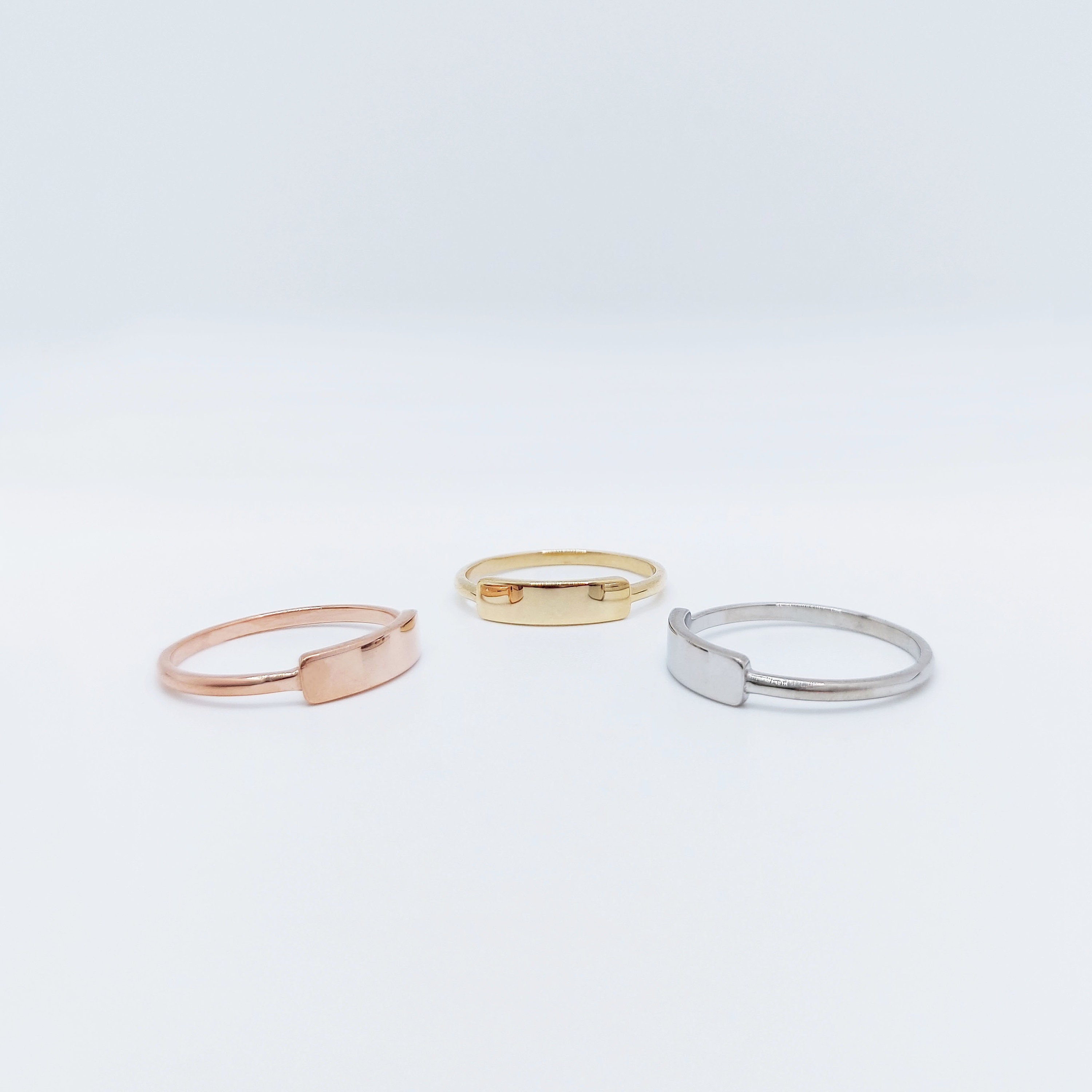 Stackable Rings Solid Gold Bar Ring Thin Geometrical Ring Etsy