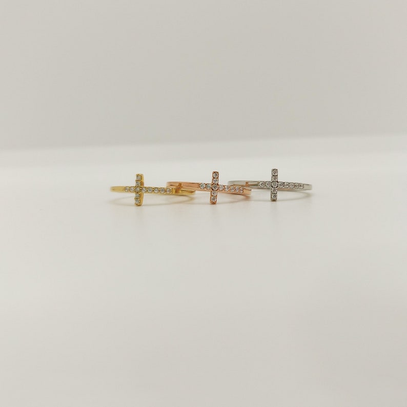 Solid Gold Cross Ring 9K/14K Gold Cross Ring Dainty Sideways Etsy