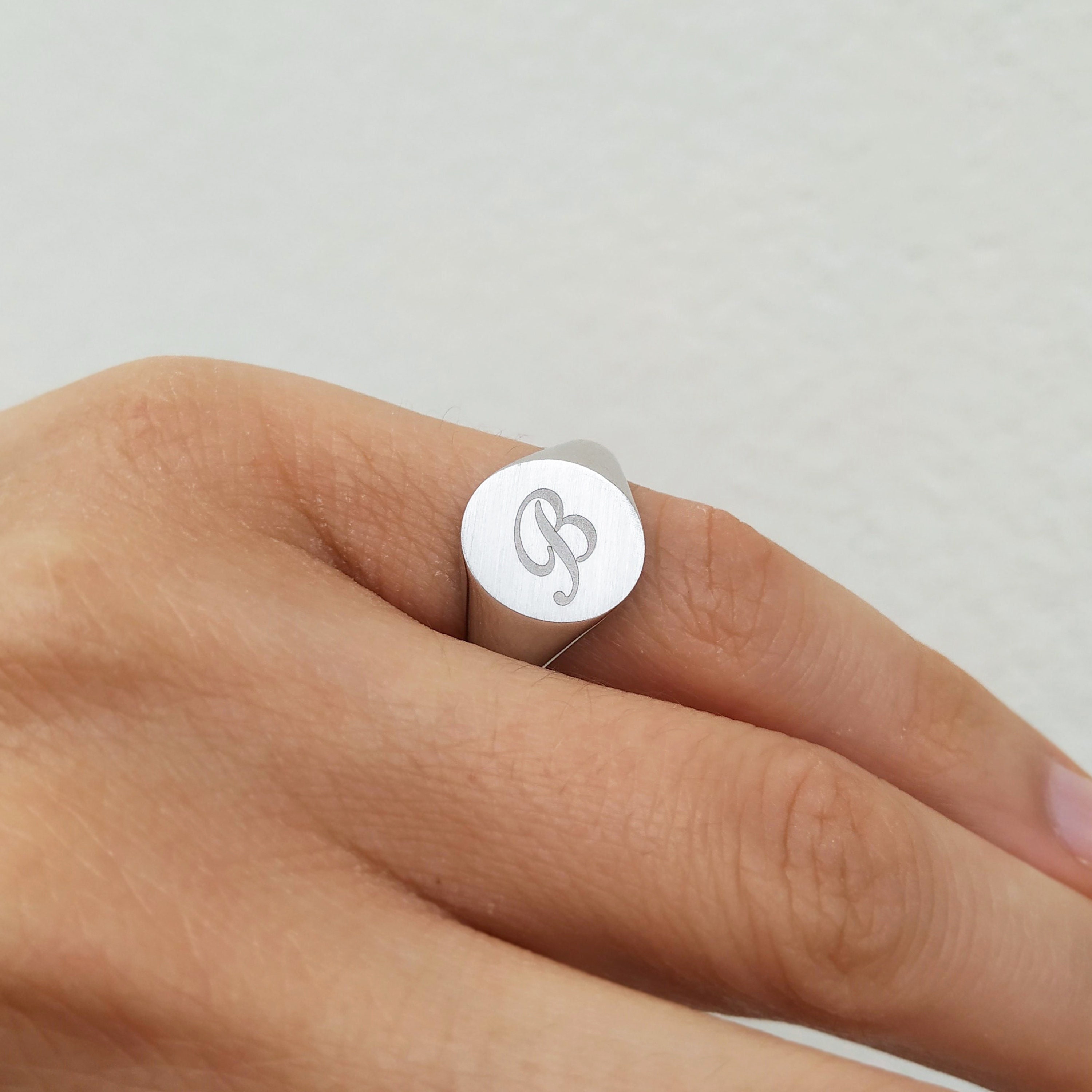 Signet Gold Ring, 9K/14K/18K Gold Ring, Initial Engraved Monogram