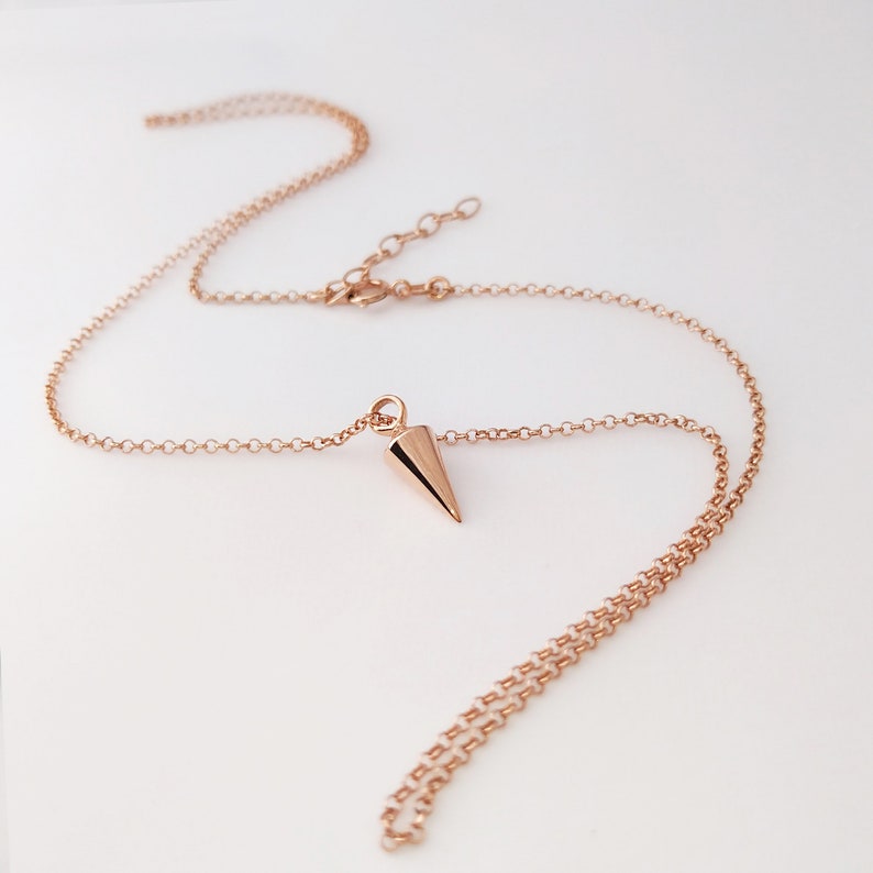 14K rose gold solid spike pendant rose gold chain