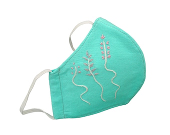 Turquoise fashion face mask luxury embroidered mouth mask three layers 100% cotton
