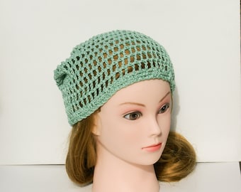 Mint Green Mesh Cotton Beanie - Crochet Slouchy Dreadlock Hat unisex Rasta beanie